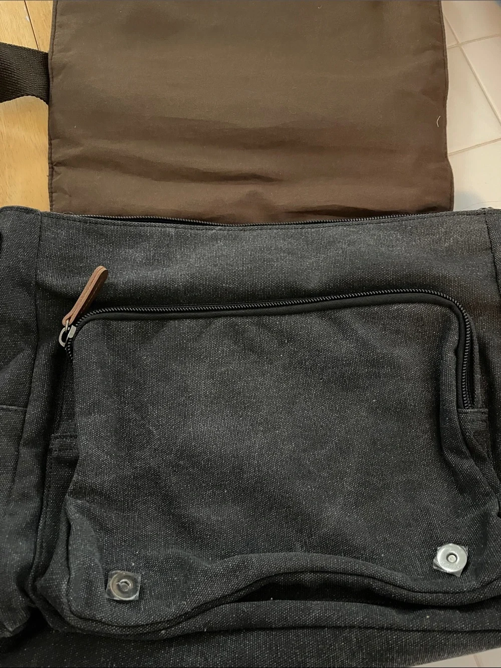 Dasein Men's Black Canvas Messenger Bag with Brown Accents